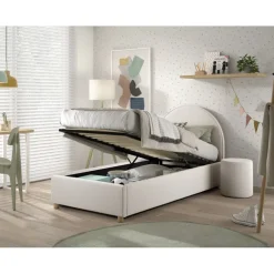 Seng med opbevaring 90 × 200 cm – Moon, hvid bouclé