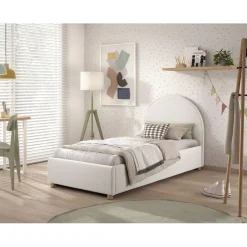 Seng med opbevaring 90 × 200 cm – Moon, hvid bouclé