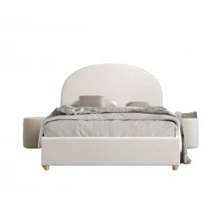 Seng med opbevaring 140 x 200 – Moon, hvid bouclé