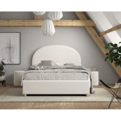 Seng med opbevaring 140 x 200 – Moon, hvid bouclé