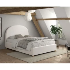 Seng med opbevaring 140 x 200 – Moon, hvid bouclé