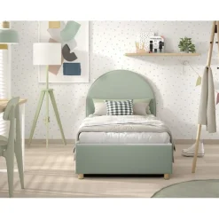 Seng med opbevaring 90 x 200 cm – Moon, grøn bouclé