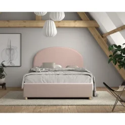 Seng med opbevaring Moon 140 x 200 cm – lyserød bouclé