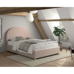 Seng med opbevaring Moon 140 x 200 cm – lyserød bouclé