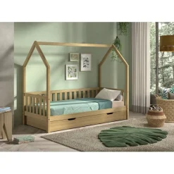 Seng til børn i eg – Nature hus­seng med skuffe (90×200 cm)