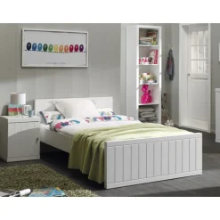Seng 120x200 – Robin i hvid MDF med lamelbund
