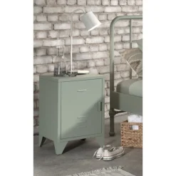 Sengebord Bronxx natbord – olivengrøn metal, industrielt