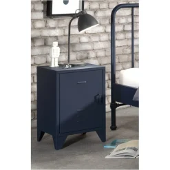 Sengebord metal – Bronxx natbord, denimblå