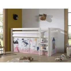 Sengeforhæng til halvhøj seng – Prinsesse Sophie, hvid/lyserød (PINO/SCOTT)