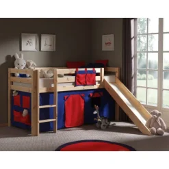 Sengeforhæng til mellemhøj seng – blå/rød (Domino)