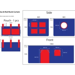 Sengeforhæng til mellemhøj seng – blå/rød (Domino)