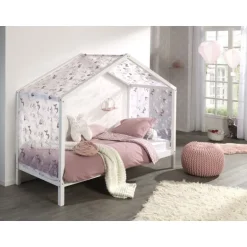 Sengehimmelsæt til hus-seng – DALLAS, sommerfugl, hvid