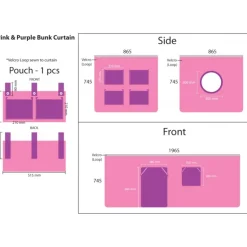 Sengetæppe gardinsæt til halvhøj seng – Bella, lyserød/lilla