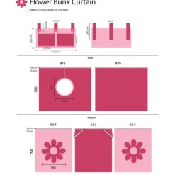 Sengetunnel gardin til halvhøj seng – Lyserød Blomst