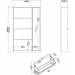 Shoes Skoskab 4 klaplåger m/2 rum + 1 spejllåge - Ege struktur og hvid højglans