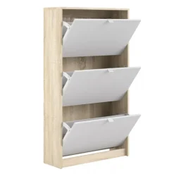 Shoes Skoskab 3 klaplåger m. 2 rum - Ege struktur/Hvid