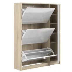 Shoes Skoskab 3 klaplåger m/2 rum + 1 låge - Ege struktur/Hvid højglans