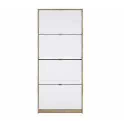 Shoes Skoskab 4 klaplåger m. 1 rum - Ege struktur/Hvid