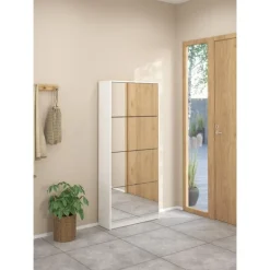 Shoes Skoskab 4 spejl klaplåger med 2 rum - Hvid / Hvid