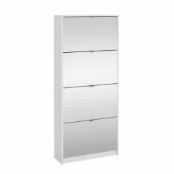 Shoes Skoskab 4 spejl klaplåger med 2 rum - Hvid / Hvid