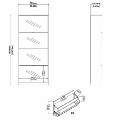 Shoes Skoskab 4 spejl klaplåger med 2 rum - Hvid / Hvid