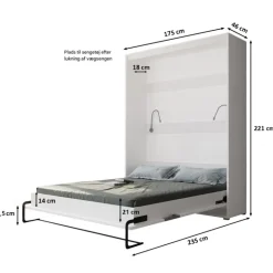 Skabsseng 160x200 cm – Nordica i Hvid/Sort med LED