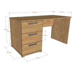 Skrivebord i eg – Sam, 3 skuffer, minimalistisk design