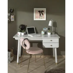 Skrivebord i hvid – Billy, satin white med skuffer
