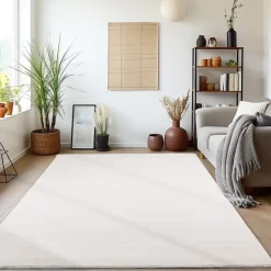 Sky Kortluvet tæppe Ensfarvet - Creme