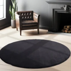 Sky Rund Kortluvet tæppe Ensfarvet - Sort
