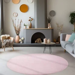 Sky Rund Kortluvet tæppe Ensfarvet - Rosa