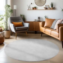 Sky Rund Kortluvet tæppe Ensfarvet - Sølv