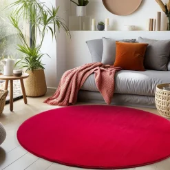 Sky Rund Kortluvet tæppe Ensfarvet - Rød