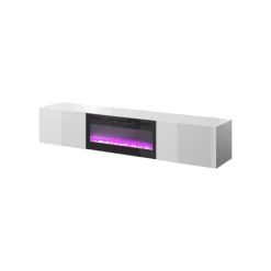 SLIDE Tvbord 200cm med Pejs - Hvid