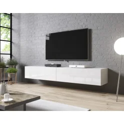 SLIDE væghængt TV bord i højglans 200cm - hvid