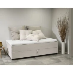 SPACE 7-Zonet 80x200 cm Boksmadras seng med opbevaring Beige Fløjl