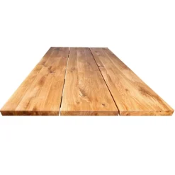 Spisebord af mørk olieret egetræsplanker i 3 plader