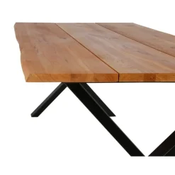 Spisebord af mørk olieret egetræsplanker i 3 plader