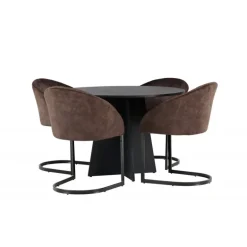 Spisebordssæt Bootcut med stole fra Evening - Sort og Mørkebrun