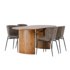 Spisebordssæt Isolde med stole Modesto - Mørkegrå og Natur