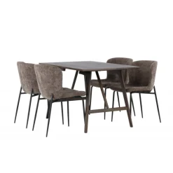 Spisebordssæt Kaseindon med Modesto Spisebordsstole - Mørkebrun og Mørkegrå