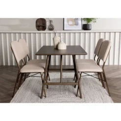 Spisebordssæt Kaseindon med Spisebordsstole Seda - Beige og Mørkebrun