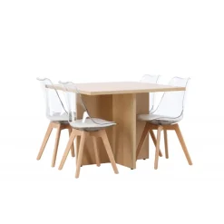 Spisebordssæt Leo med Spisebordsstolene Edvin - Natur og Transparent