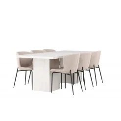 Spisebordssæt Olga med Spisebordsstole Modesto - Beige og Hvid