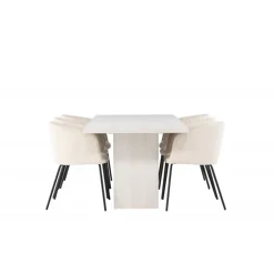 Spisebordssæt Olga med Spisebordsstole Berit - Beige og Hvid