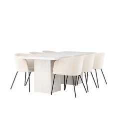 Spisebordssæt Olga med Spisebordsstole Berit - Beige og Hvid
