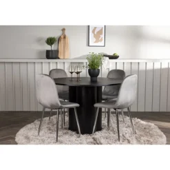 Spisebordssæt Olivia med Eva stole - Sort og Lysegrå