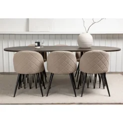 Spisebordssæt Stone med Spisebordsstole i Velvet - Beige og Mocca