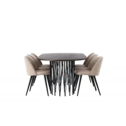 Spisebordssæt Stone med Spisebordsstole i Velvet - Beige og Mocca