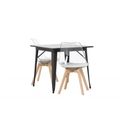 Spisebordssæt Tempe med Spisebordsstole Edvin - Sort og Transparent